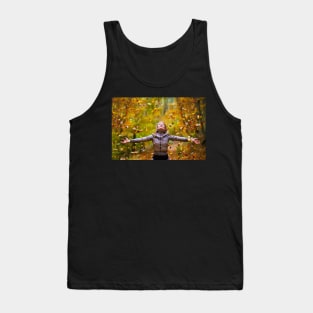 Young lady throwing up leaves Tank Top